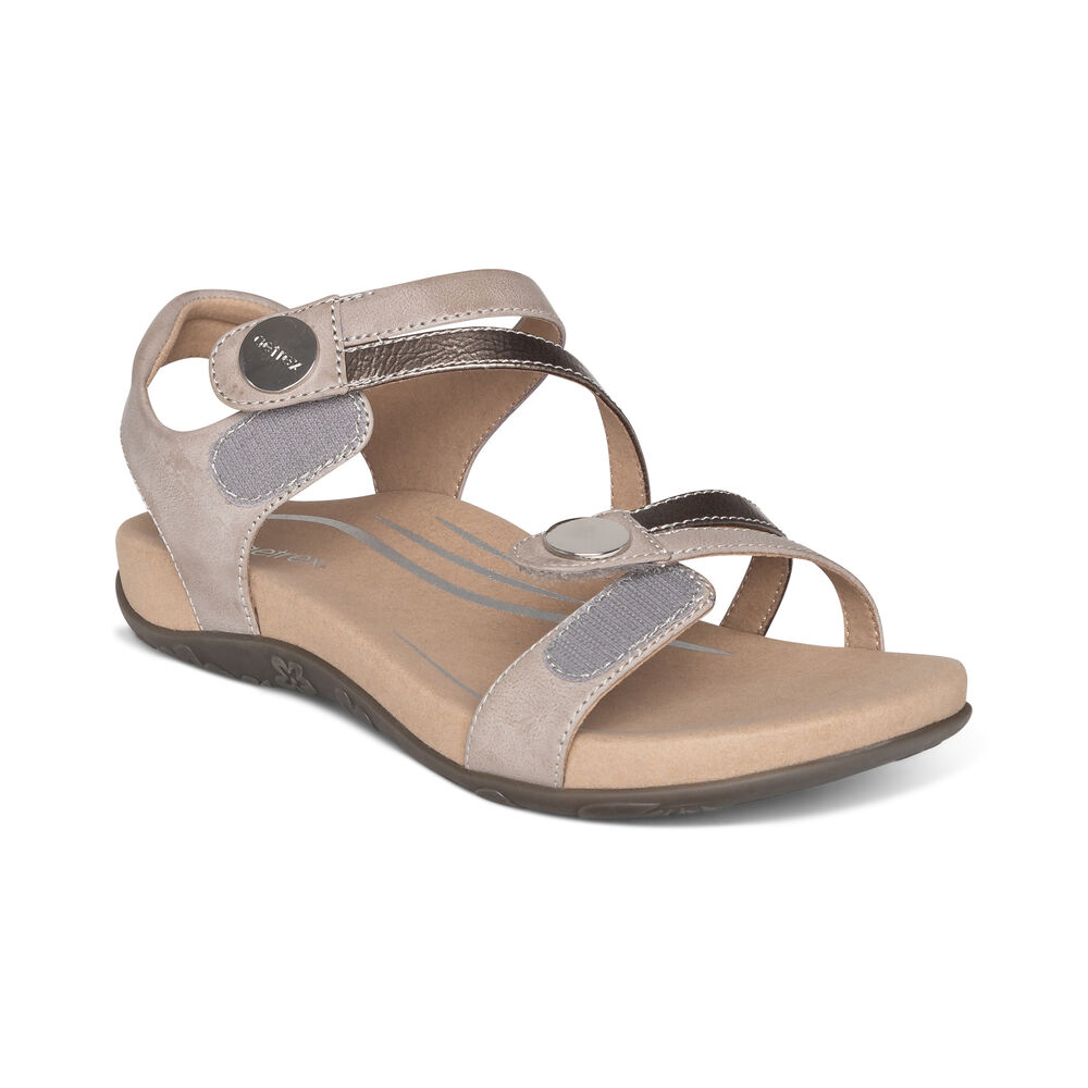 Aetrex Women's Jess Adjustable Quarter Strap Sandals - Smoke | USA VJZNWDQ